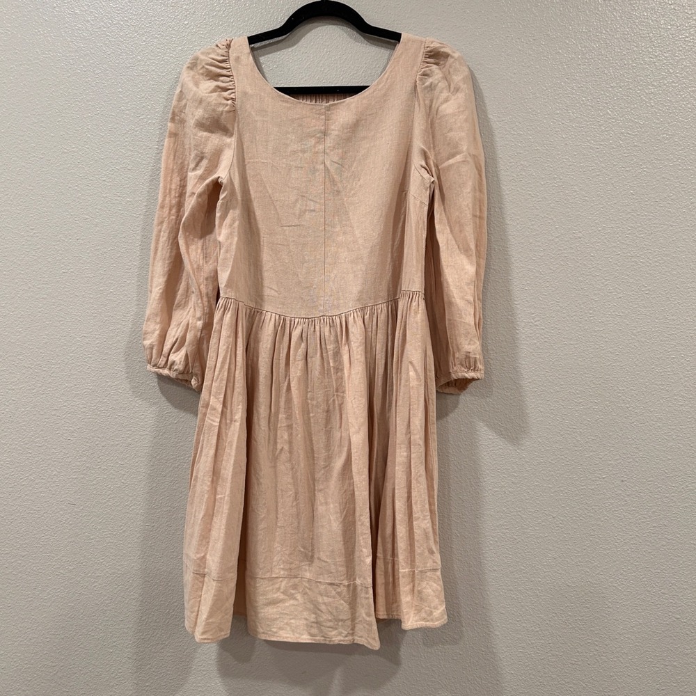 ASOS DESIGN‎ Blush Linen Blend Open Back Mini Dress Long Sleeve US 2
